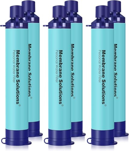 Membrane Solutions Water Filter Straw, 0.1 Micron Personal Water Filter Survival Portable Gear, NSF/ANSI 42&372&401 certificated, for Camping, Hiking, Travel, Emergency Preparedness, Blue, 6 Pack