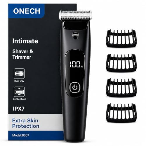 Intimrasierer Mann,Rasierer Herren Intimbereich Wasserdicht Körperrasierer Herren Typ-C Bodygroom Herren Nass Trocken Intim Rasierer Männer Beine Brust Achselhöhle Leiste Aufsteckkämme Schwarz
