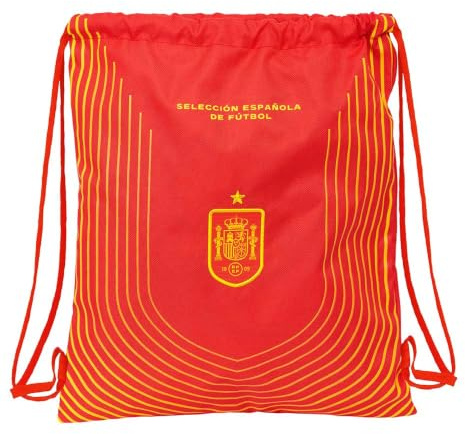 Safta | Saco Deportivo Selección Española de Fútbol, Mochila Saco Escolar con Cierre de Cordones y Bolsillo Interior con Cremallera, Ligero y Resistente, Color Rojo con Escudo, Medidas 35x1x40 cm