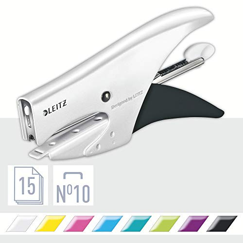 Leitz Pince-Agrafeuse WOW, Pour Agrafes N°10, Capacité 15 Feuilles, Métal, Agrafes Incluses, Blanc Perlé, 55312001