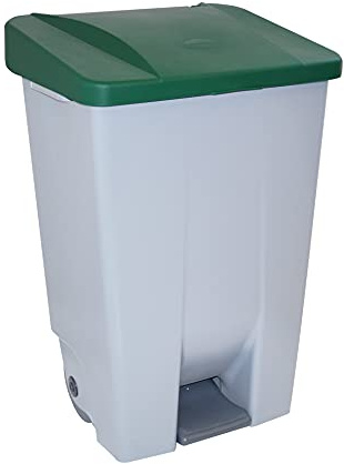 Contenedor de Reciclaje con Pedal 80L Gris con Tapa Verde– Cubo de Basura Selectivo con Ruedas y Asa Ergonómica, Plástico Resistente y Fácil Limpieza | Denox