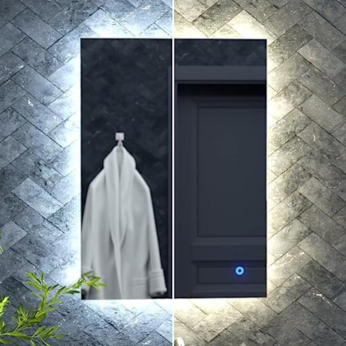 Illuminated Bathroom Mirror with LED Lights 500x700mm IP44 Rated - Savannah LED Bathroom Mirrors with Demister Pad & Touch Sensor Switch, Rotatable Wall Mirror with Lights,Wall-Mounted Vanity Mirrors