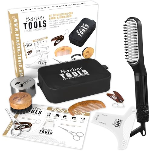 BARBER TOOLS Set/kit di manutenzione e cura per la barba + piastra lisciabarba/capelli.