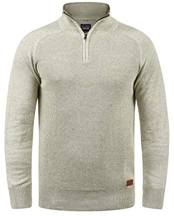 Blend BHGanbolf Herren Strickpullover Troyer Grobstrick Pullover mit Reißverschluss 100% Baumwolle Regular fit, Größe:L, Farbe:Stone Mix (70813)