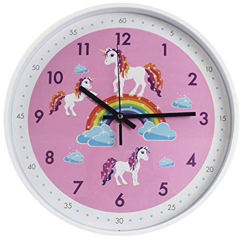 Coslife Wanduhr Kinder Einhorn -Für Mädchen Und Jungen - Bunte Lernuhr Für Kinder-Schule, Schlafzimmer,Klassenzimmer(Pink)