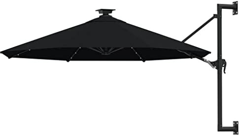 vidaXL Parasol Mural de Jardin avec LED, Pare-Soleil de Patio, Abri de Soleil, Parasol de Terrasse Arrière-Cour Extérieur, 300 cm Noir