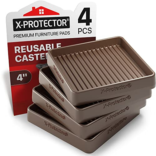 Non-Slip Floor Protectors by X-PROTECTOR: 4 pcs 4 Brown Rubber Furniture Pads for All Floor Types