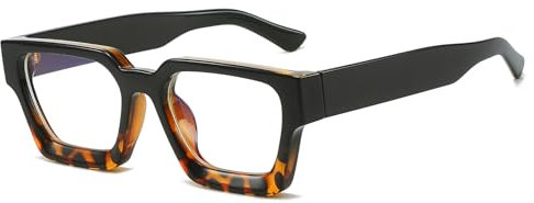 LJCZKA Gafas Luz Azul Cuadrado para Mujer Hombre Gafas Filtro Luz Azul Marco Grueso Gafas Antifatiga para Ordenador Descanso
