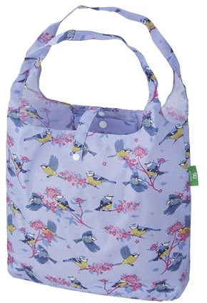 ECO CHIC Sac de courses réutilisable Cabas pliable Tote bag résistant à l'eau (Mésanges bleues Lilas)