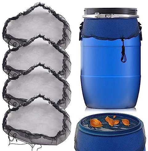 Jodimitty 4 Stück Regentonnen Netz 80CM Verstellbare Regentonnennetz mit Zugband, Universal Deckel Regentonne Wassertonne Netz Mesh Abdeckung für Garten, halten Bug und Blätter aus