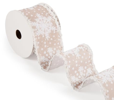 Nastro Fiocchi di Neve, 9x6,35cm Nastro Fiocco di Neve Bianco con Sbavature per Albero di Natale per Artigianato Fai-da-Te Realizzazione di Confezioni Regalo Decorazioni Natalizie