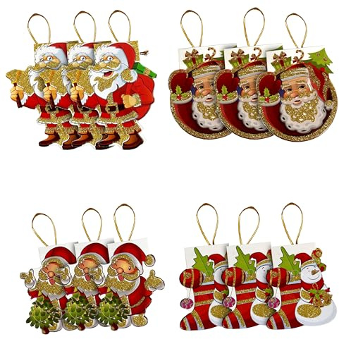 OXYN Set Bigliettini Biglietti Babbo Natale Varie Forme Fantasie Idea di Auguri Decorazione Laccio Brillantini Colorati Etichetta Tag Natalizi Attaccare per Regali Buste Pacco (16pz StyleD)