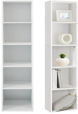 AUTOFU Cube Storage Unit 5 Tier Storage Shelving Unit White Wooden Bookcase and Display Shelf Free Standing Storage Cabinet for Living Room Bedroom Closet Office