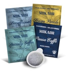 Mokaor caffè cialda ESE44 kit assaggio 12 cialde (3 Pausa Caffè, 3 Caffè senza Parole, 3 Relax caffè Dek, 3 SPECIALTY COFFEE)