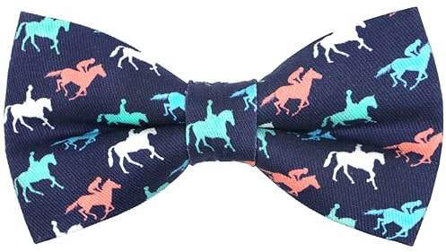 OCIA Cotton Cute Pattern Pre-tied Bow Tie Adjustable Bowties for Adult & Children (Horse Racing -Navy)