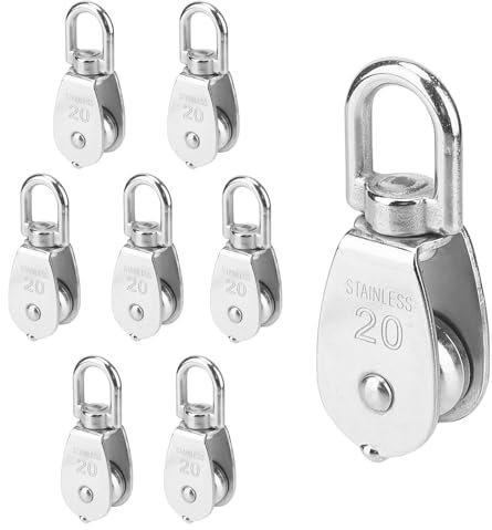 FAAING 8 Stück 20mm Umlenkrollen für Seile, Edelstahl Seilrollen Umlenkrolle, Flaschenzug Einzelsatz M20 Riemenscheibe Roller für Seile den Innen- und Außenbereich, Tragkraft 75kg