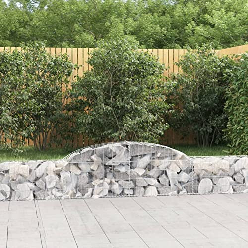 Bulliing Gabionen mit Hochbogen 3 STK. 300x30x40/60 cm Verzinktes Eisen GabionenköRbe WasserzapfsäUle Garten Gabionen Zaun Gabionensteine