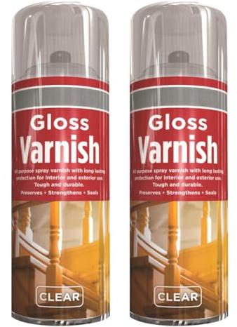 Wood Varnish Clear Gloss 400ML - Acrylic Clear Varnish Gloss Finish Spray Wood Color Paint All Purpose ( 2 Cans)