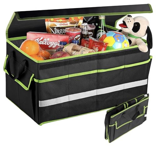 EYPINS Kofferraum Organizer Auto, 48L Kofferraumtasche mit Dekel, Auto Faltbox Wasserdicht Kofferraumbox mit 8 Pocket, Reflexstreifen, Autotasche stabil & rutschfest Auto Kofferraum Organizer(Schwarz)