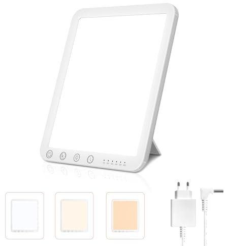 Mucek Tageslichtlampe, 15000 Lux Lichttherapielampe, UV-freie LED Tageslichtlampen, Simulation von Tageslicht, 3 Farbtemperaturen 5 Helligkeitsstufen Touch-Control Sonnenlicht Lampe, Vollspektrumlampe