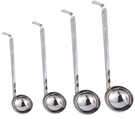 OFFSCH Set di 4 Mestoli da Zuppa in Acciaio Inossidabile Gancio, Manico e Resistente, Capacità da 30cc a 120cc, per Cucinare e Servire in Cucina