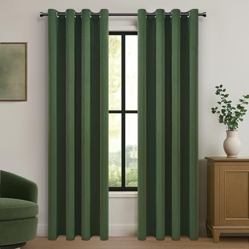 MRTREES Opaque Curtains, Set of 2, Dark Green, 225 cm L x 140 cm W, Blackout, Eyelets, Contemporary Style, Living Room, Bedroom, Children's Room, Dining Room