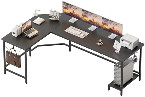 Mericonia L-förmiger Schreibtisch, 170 cm Eck-Gaming-Schreibtisch fürs Homeoffice, Computertisch, Stabiler Schreibarbeitsplatz für kleine Räume, einfach aufzubauen, schwarz