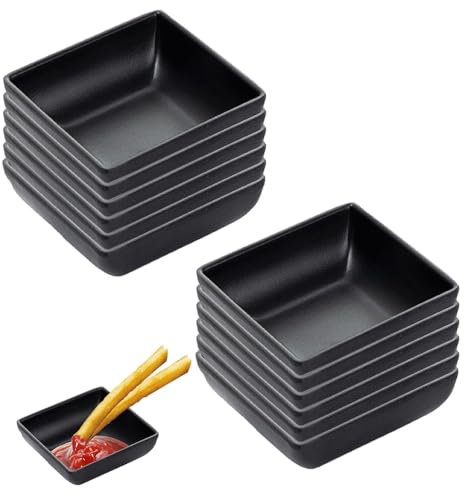 STOUCLA 12 cuencos cuadrados para salsas, cuencos para salsas, cuencos de postre para aperitivos, sushi, salsas de soja, especias, guarniciones, frutas y aperitivos (negro)
