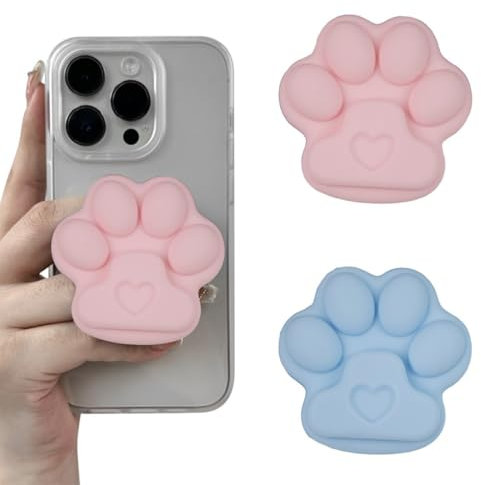 COYUN 2 Piezas Forma De Pata De Gato Silicona Lindo Soporte para Teléfono Estirar Giro De 360° Soporte De Airbag para Teléfono Celular para Todos los Smartphones (Rosa+Azul)