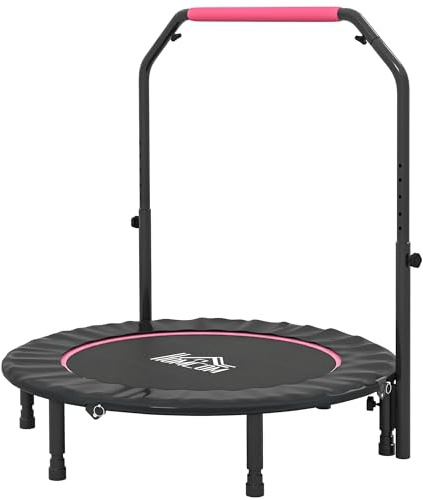 HOMCOM Mini trampoline pliable de 114,3 cm pour adultes avec poignée en mousse réglable, pour intérieur, extérieur, entraînement cardio, rose