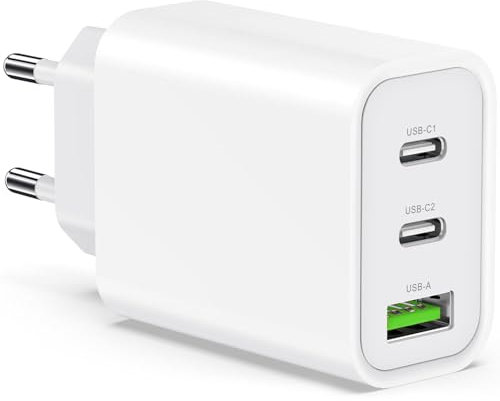 USB C Ladegerät 65W 3-Port USB Schnellladegerät,USB C Netzteil PD Ladegerät kompatibel mit MacBook Pro/Air, iPhone 16/16 Pro/15/14/13, iPad mini/Air, Galaxy S24,Pixel (Weiß)