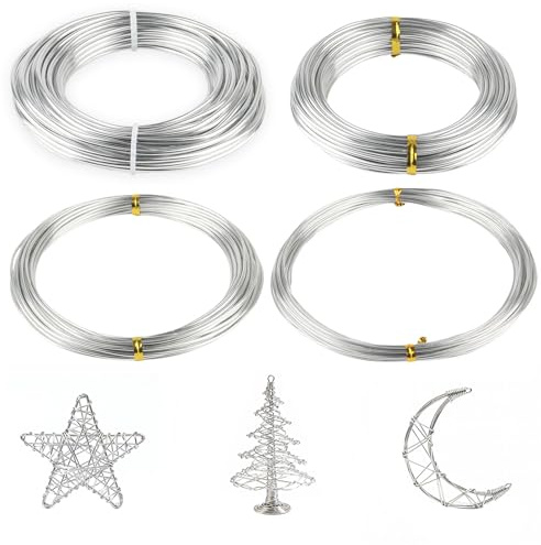 4 Rolls Aluminum Craft Wire Set (1mm, 1.5mm, 2mm, 2.5mm x 10m Each), Silver Heavy Duty Sculpting Armature Wire – Bendable & Non-Tarnish Metal Wire for Jewellery Making, DIY Projects & Bonsai Modelling