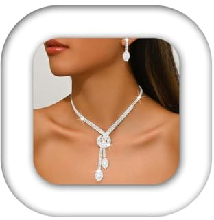 Ensemble de bijoux de mariage Reaky Collier en strass argentés pour femmes