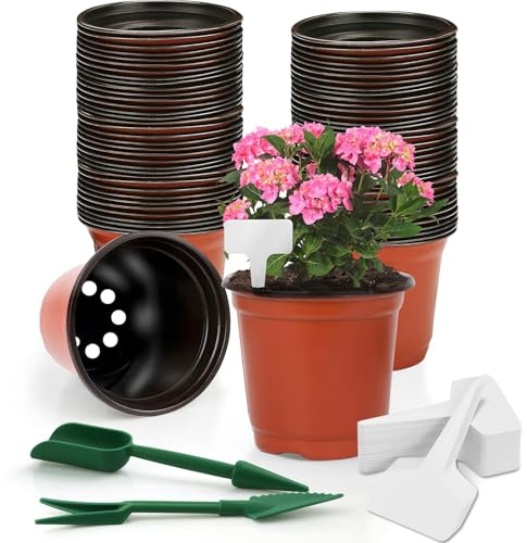 Shyllin 100 Pièces 10CM Pots de Fleurs, Pot pour Semis Exterieur,Pot Plastique Plante,Pot de Repiquage, pour la Plantation Intérieure et Extérieure (Red)