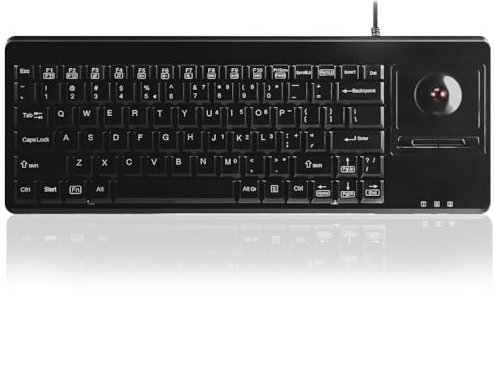 perixx PERIBOARD-514 PLUS Tastiera con Trackball - USB - con Filo - con 2 Porte USB Hub - English Layout