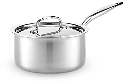 Heritage Steel 3 Quart Saucepan with Lid | Made in USA | Titanium Series | 316Ti Stainless Steel Pan with Stay Cool Handle | Fully Clad with 5-Ply Construction | Induction Ready & Non Toxic