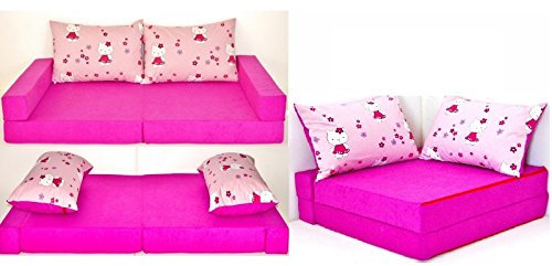 KK H23 rosa-Katze Kindersofa Kindermatratze Sitzkissen Spielsofa Minicouch Set + 2 Kissen (KK H23 (rosa-Katze))