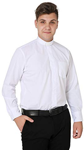 IvyRobes Mens Tab-Collar Long Sleeves Clergy Shirt White (Necksize 15.5)