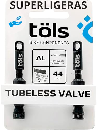 TÖLS Valvula Tubeless MTB 44mm - Valvula Presta Aluminio, Pack 2 Valvula Bicicleta para Kit tubeless - valvulas MTB tubeless Bici Carretera, BMX y Bici Montaña, Negro