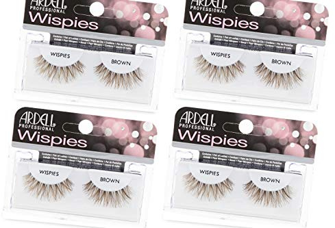 Ardell Wispies False Eyelashes - Brown, Natural Look Wispy Lashes, Lightweight & Reusable Strip, 4 Pack