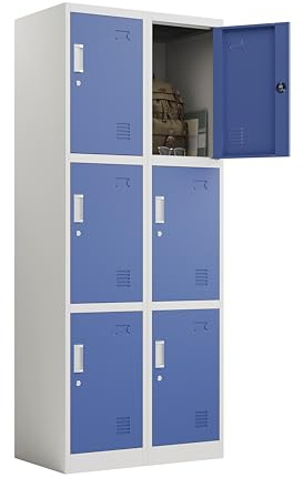 Racking Solutions 2 x 3 Door Metal Storage Lockers, Blue & Grey Steel Lockable Unit, Staff Gym School Changing 1850mm H x 380mm W x 450mm D
