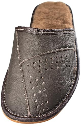 APREGGIO - Zapatillas de Cuero para Hombre - Suela de Goma Maciza - Cómodas de Llevar - Suaves - Producto 100% Natural - Hechas a Mano (Marrón, 41)