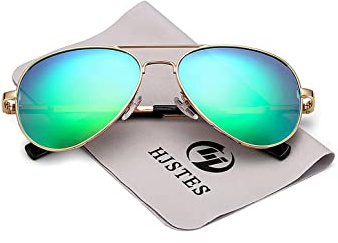 HJSTES Polarized Kids Aviator Sunglasses for Girls Boys Classic Juniors Glasses UV400 Protection Lens,52mm(Gold/Green Mirror)