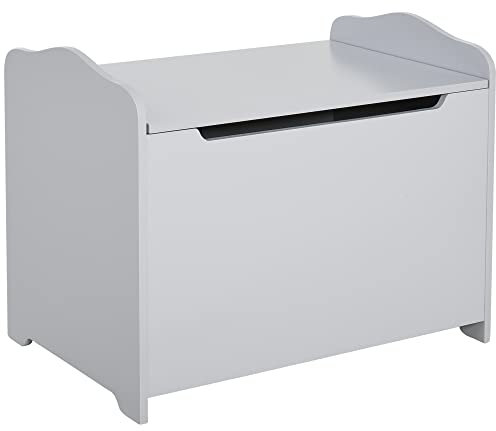 HOMCOM Wooden Kids Toy Box Children Storage Organizer Chest Safety Hinge Playroom Furniture Grey