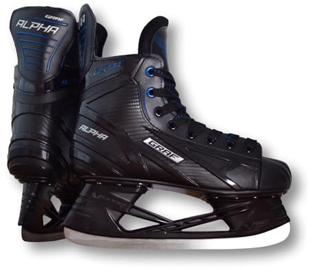Schlittschuhe Alpha GRAF Erwachsene Senior Freizeit Hobby Eishockey schwarz/blau Unisex Ice Skates (44)