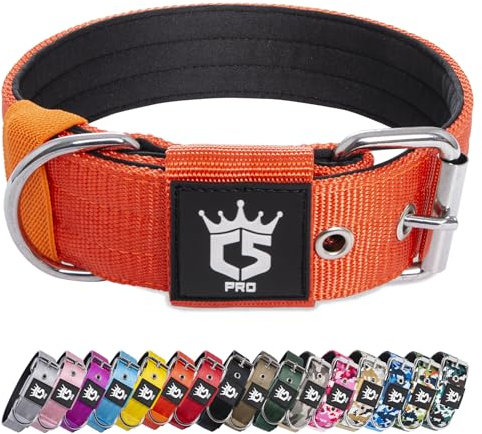 TSPRO Taktisches Hundehalsband, Robustes Halsband für Hunde mit Metallschnallenverschluss, 3,8 cm Breit, Verstellbar und Dick für Mittel bis Großgroße Hunde (Orange L)