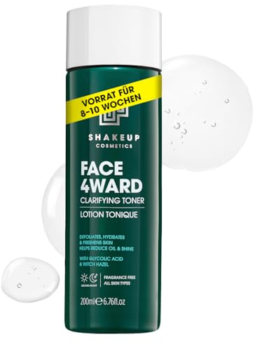Shakeup - Klärender Toner für Männer, Gesichtswasser, verengt die Poren, erfrischt die Haut, mit Glykolsäure, beruhigend, reduziert Öl und Glanz, vegane Hautpflege, 200ml