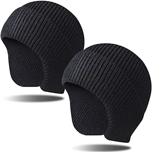 Arcweg Knit Beanie Cappelli Inverno Uomini Donne Caldo Maglia Earflap Cappello Elastico Antivento Knit Skull Cap per l'Inverno All'aperto, Black+black, Taglia unica