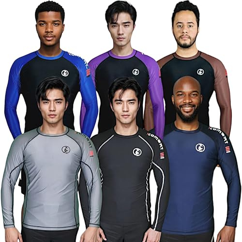 KOMBAT USA Men’s BJJ Rash Guard, Long Sleeve Compression Shirts Rash Guards for Jiu Jitsu, Workout No-Gi Training, IBJJF Rank Colour, Compression Layer, Performance Fit Quick Dry Gray XX-Large