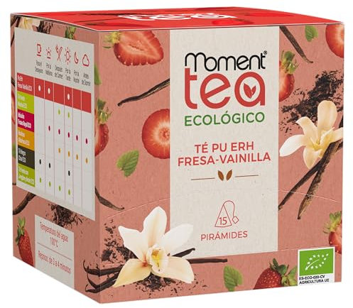 Moment Tea- Té Pu Erh Fresa-Vainilla Ecológico estuche de 15 pirámides de 2g